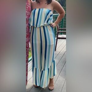 Strapless striped jumpsuit